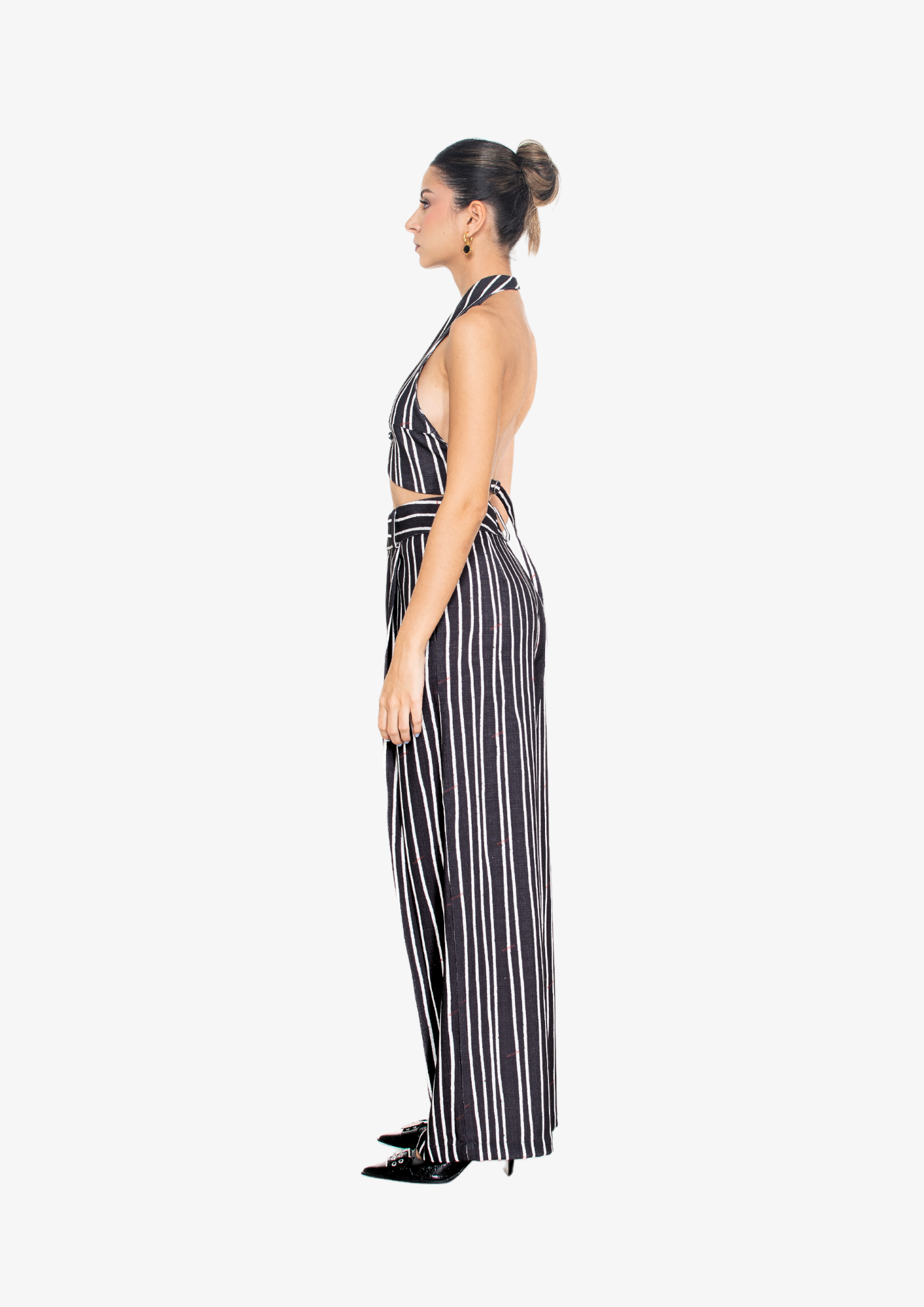 Black Stripes Pleated Pants