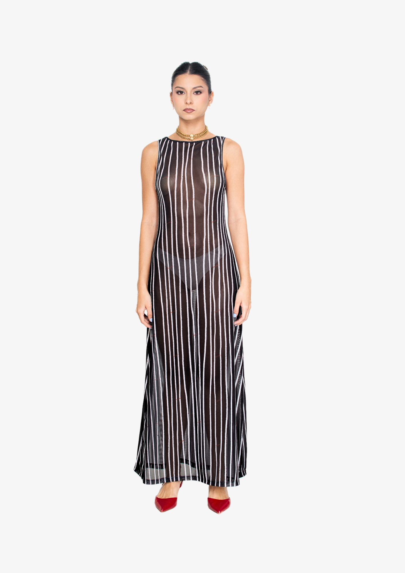 Black stripes Mesh Tank Dress