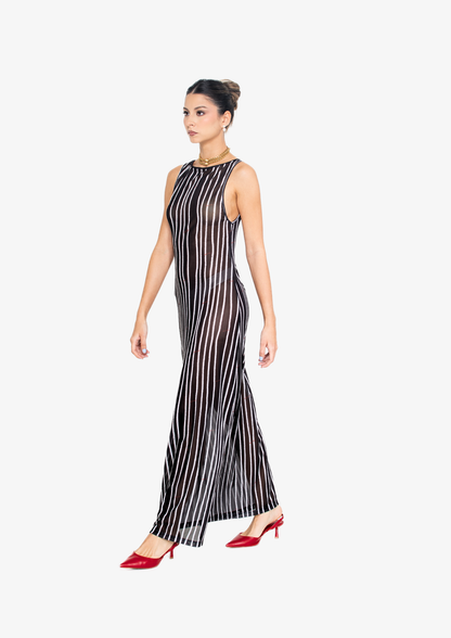 Black stripes Mesh Tank Dress