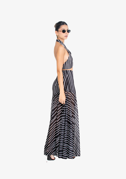 Black Stripes Mesh Skirt