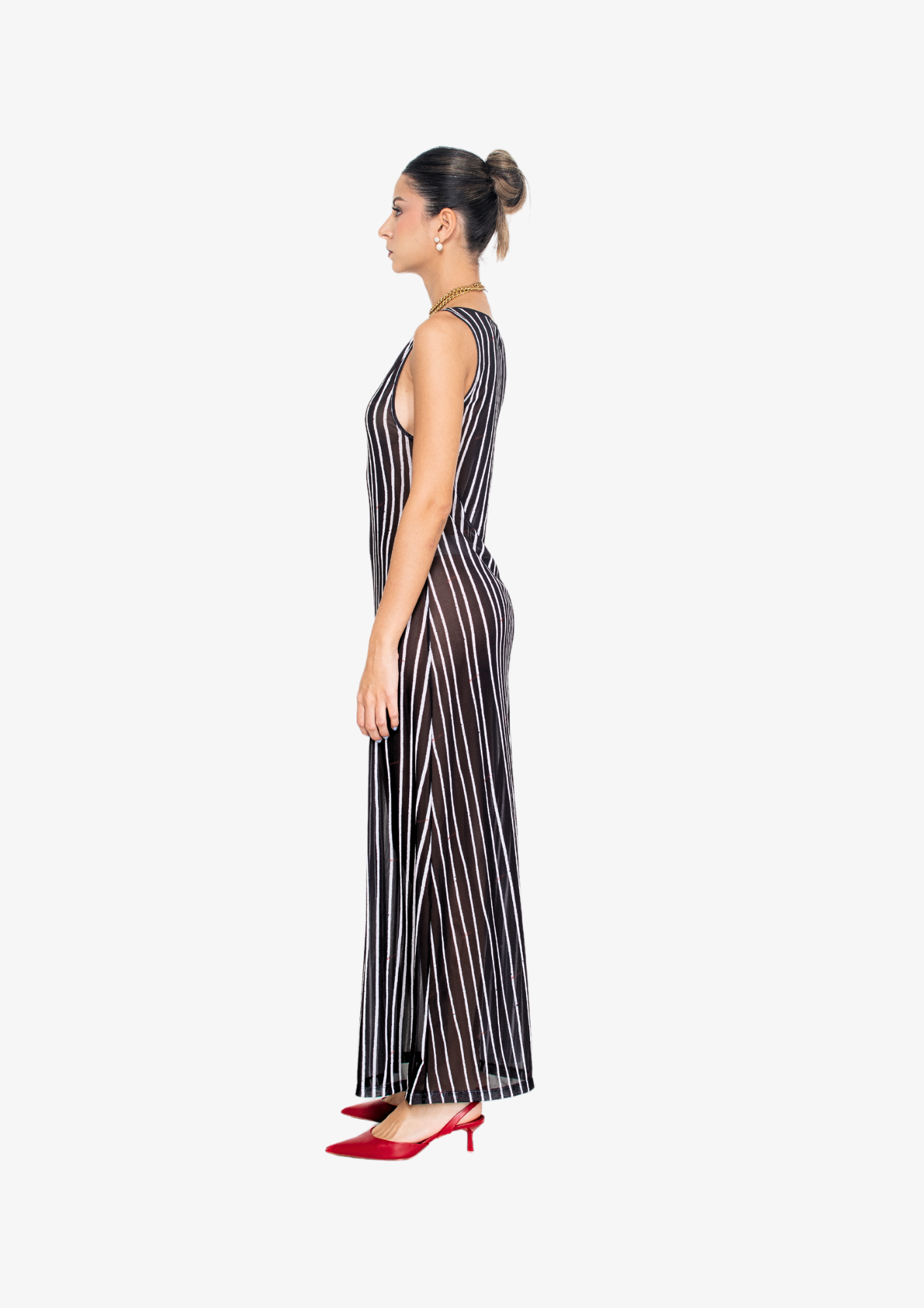 Black stripes Mesh Tank Dress