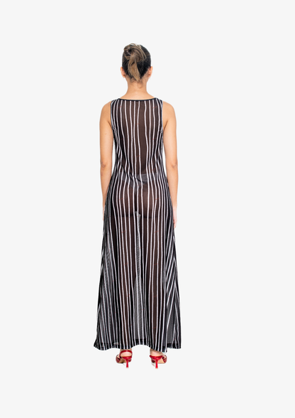 Black stripes Mesh Tank Dress