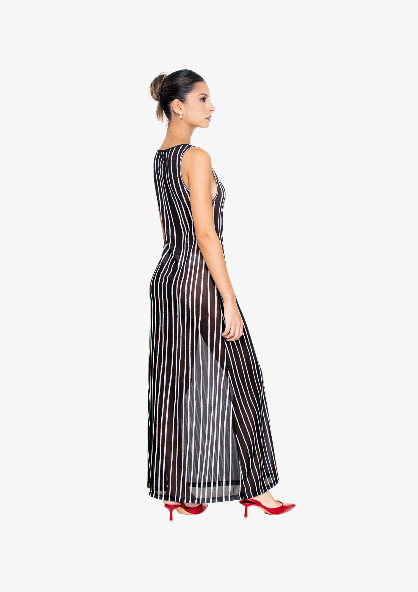 Black stripes Mesh Tank Dress