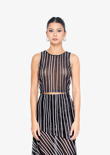 Black Stripes Mesh Crop Tank