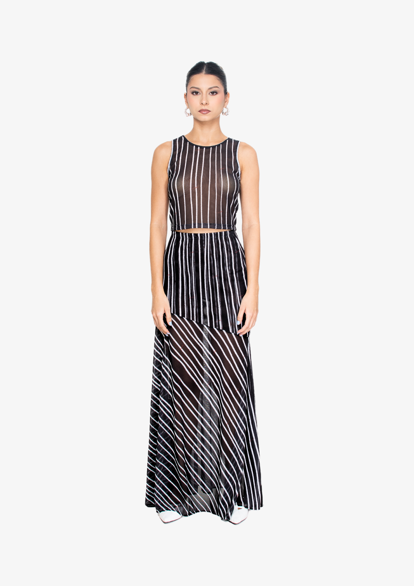 Black Stripes Mesh Skirt