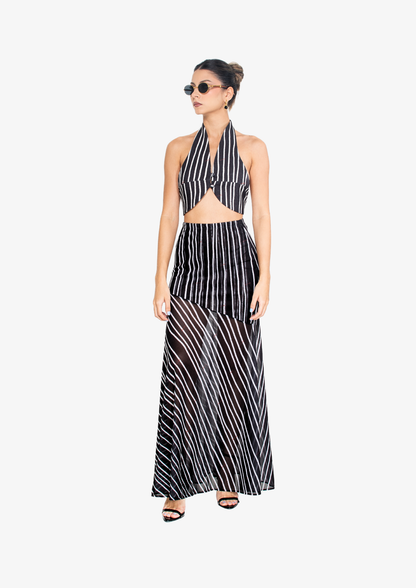 Black Stripes Mesh Skirt