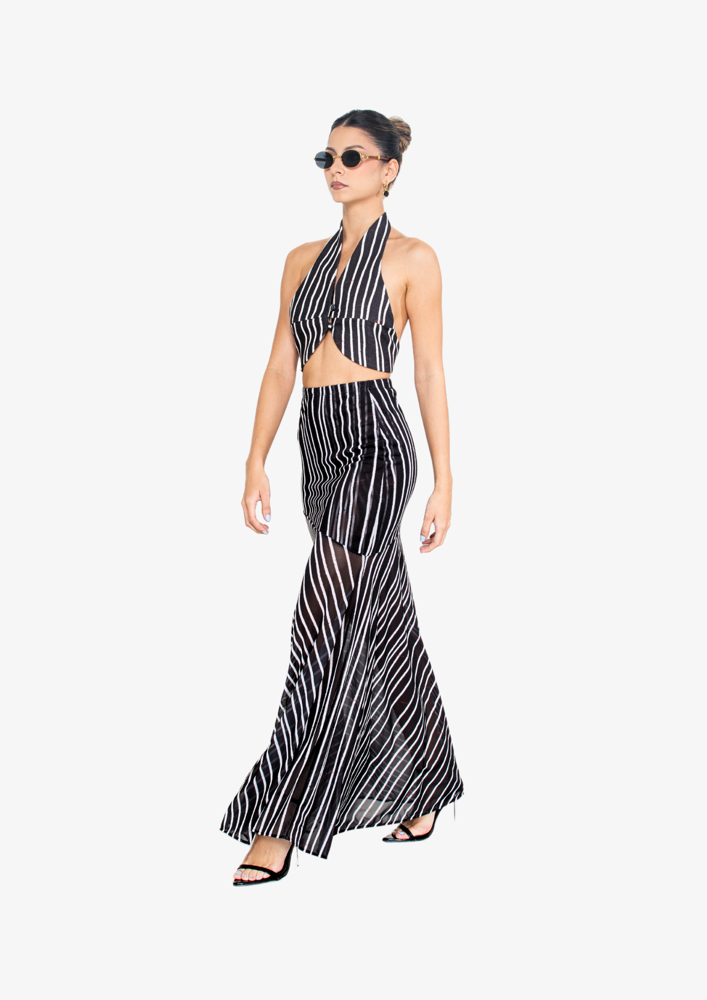 Black Stripes Mesh Skirt