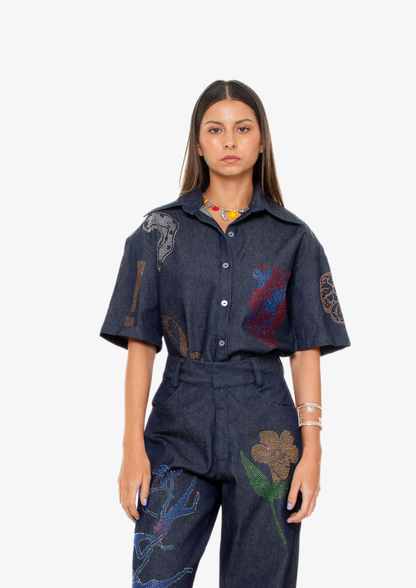 "Universal Things" Crystal Embellished Denim Shirt