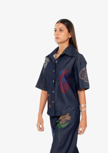 "Universal Things" Crystal Embellished Denim Shirt