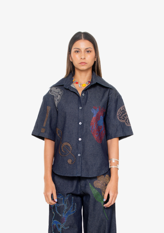 "Universal Things" Crystal Embellished Denim Shirt