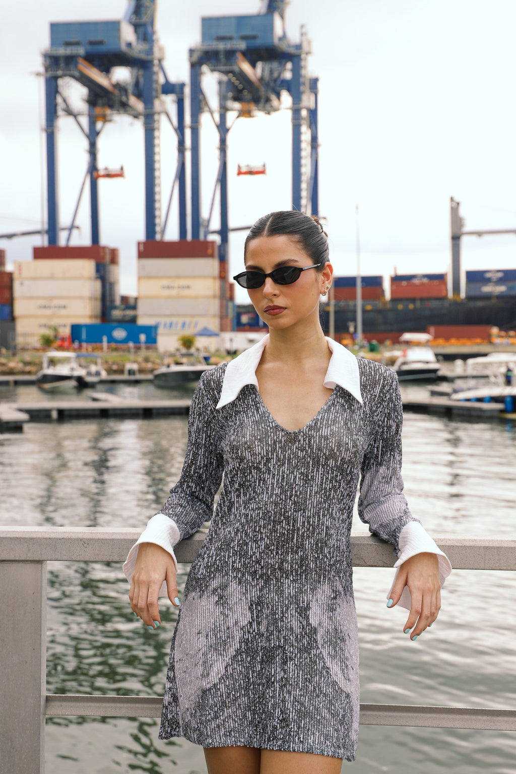 Sequins Long Sleeve Dress - Everybody's Town (B&W)