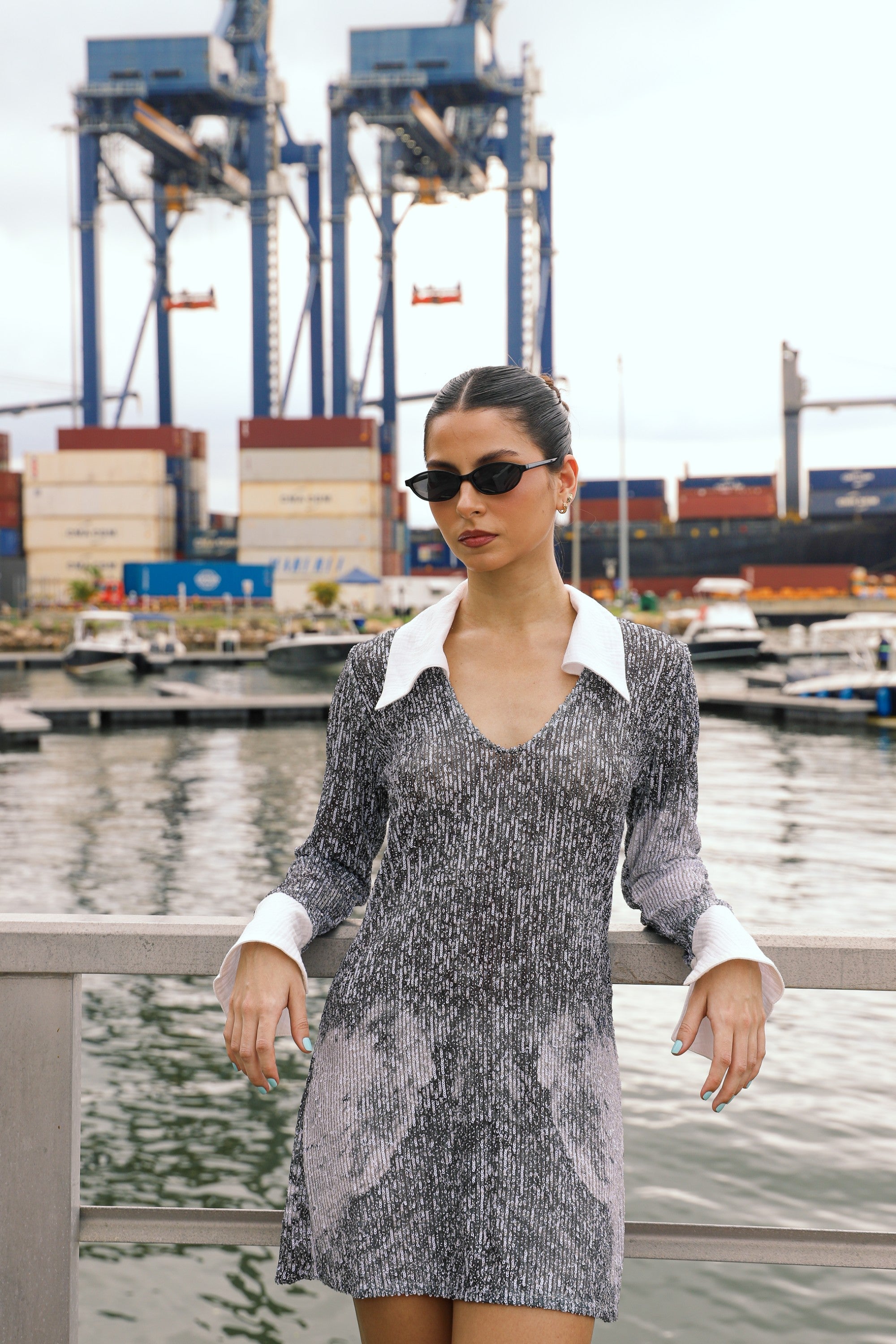 Sequins Long Sleeve Dress - Everybody's Town (B&W)