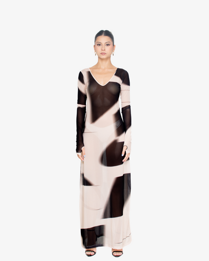 'Figuras' Reversible Mesh Maxi Dress (B&W)