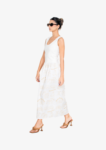 Embroidered Midi Dress in White