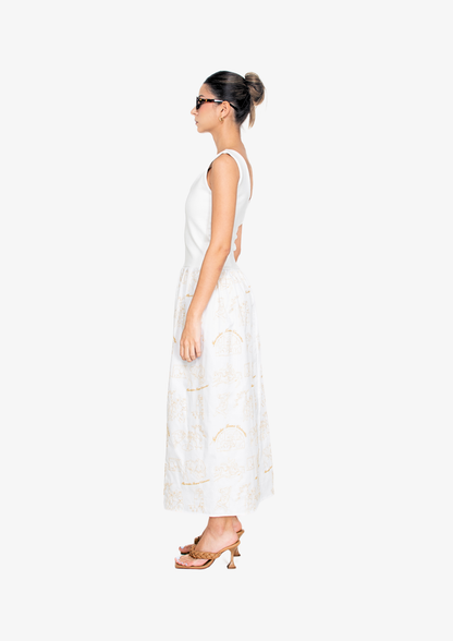 Embroidered Midi Dress in White