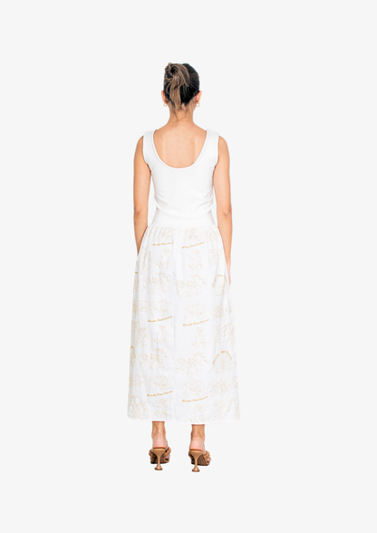 Embroidered Midi Dress in White