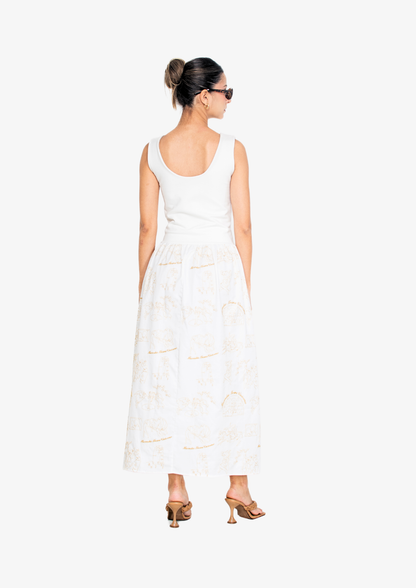 Embroidered Midi Dress in White