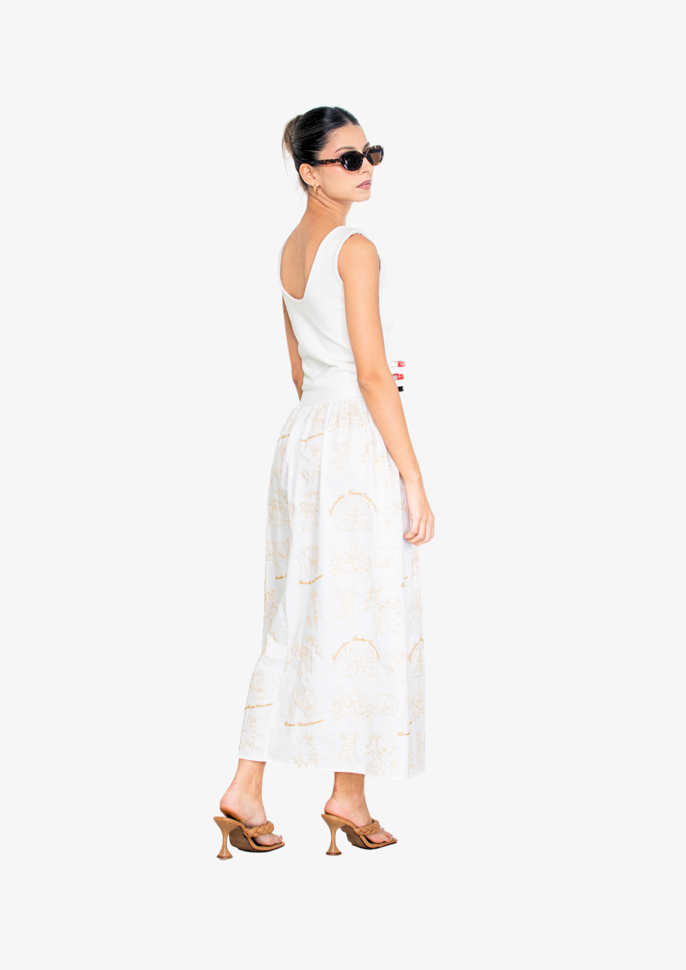 Embroidered Midi Dress in White