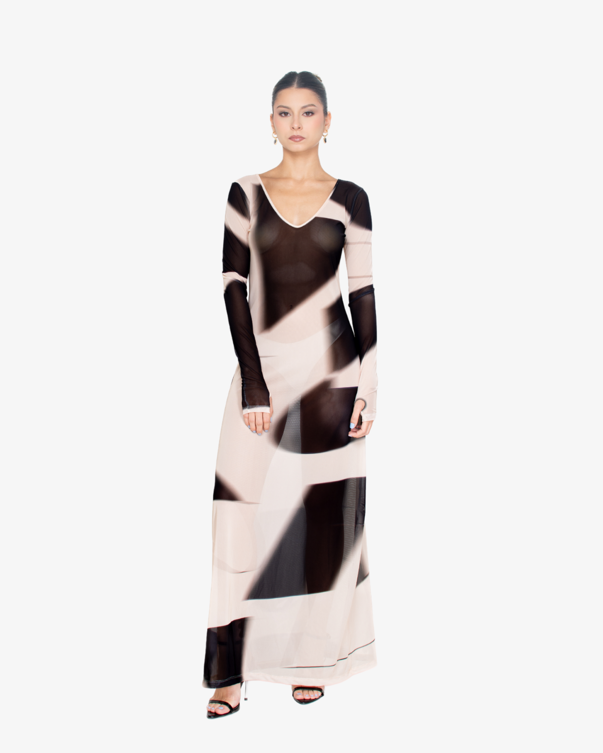 'Figuras' Reversible Mesh Maxi Dress (B&W)