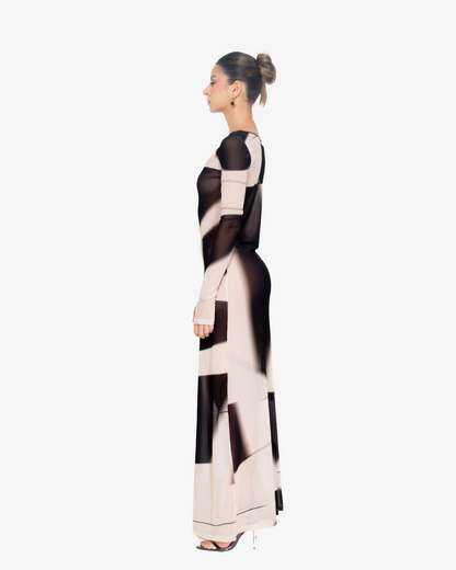 'Figuras' Reversible Mesh Maxi Dress (B&W)