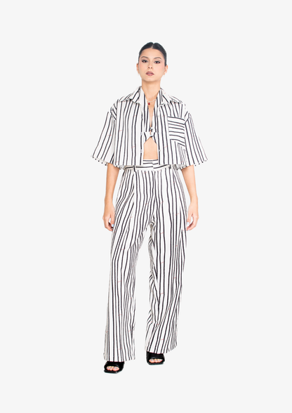 White Stripes Pleated Pants