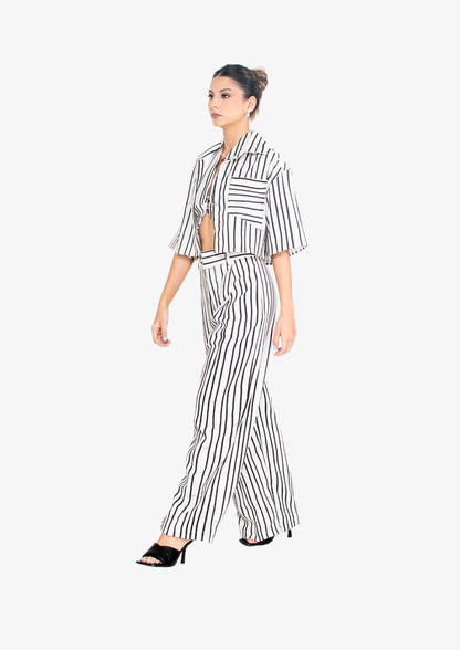 White Stripes Pleated Pants