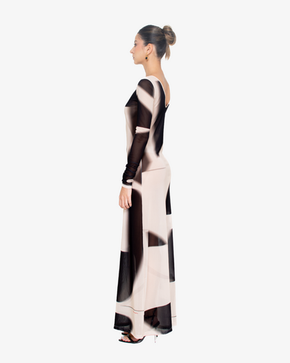 'Figuras' Reversible Mesh Maxi Dress (B&W)