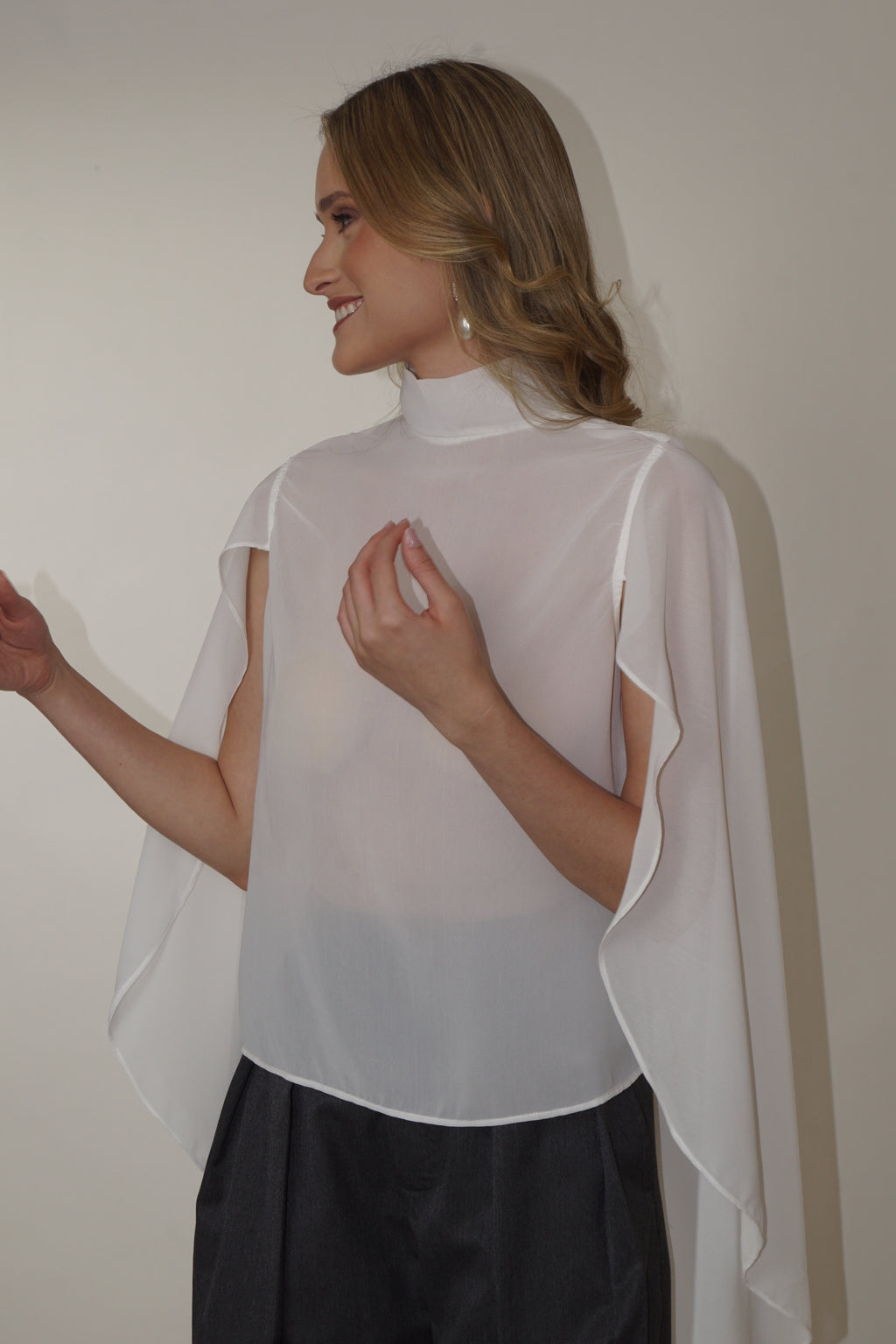 White Cape Blouse