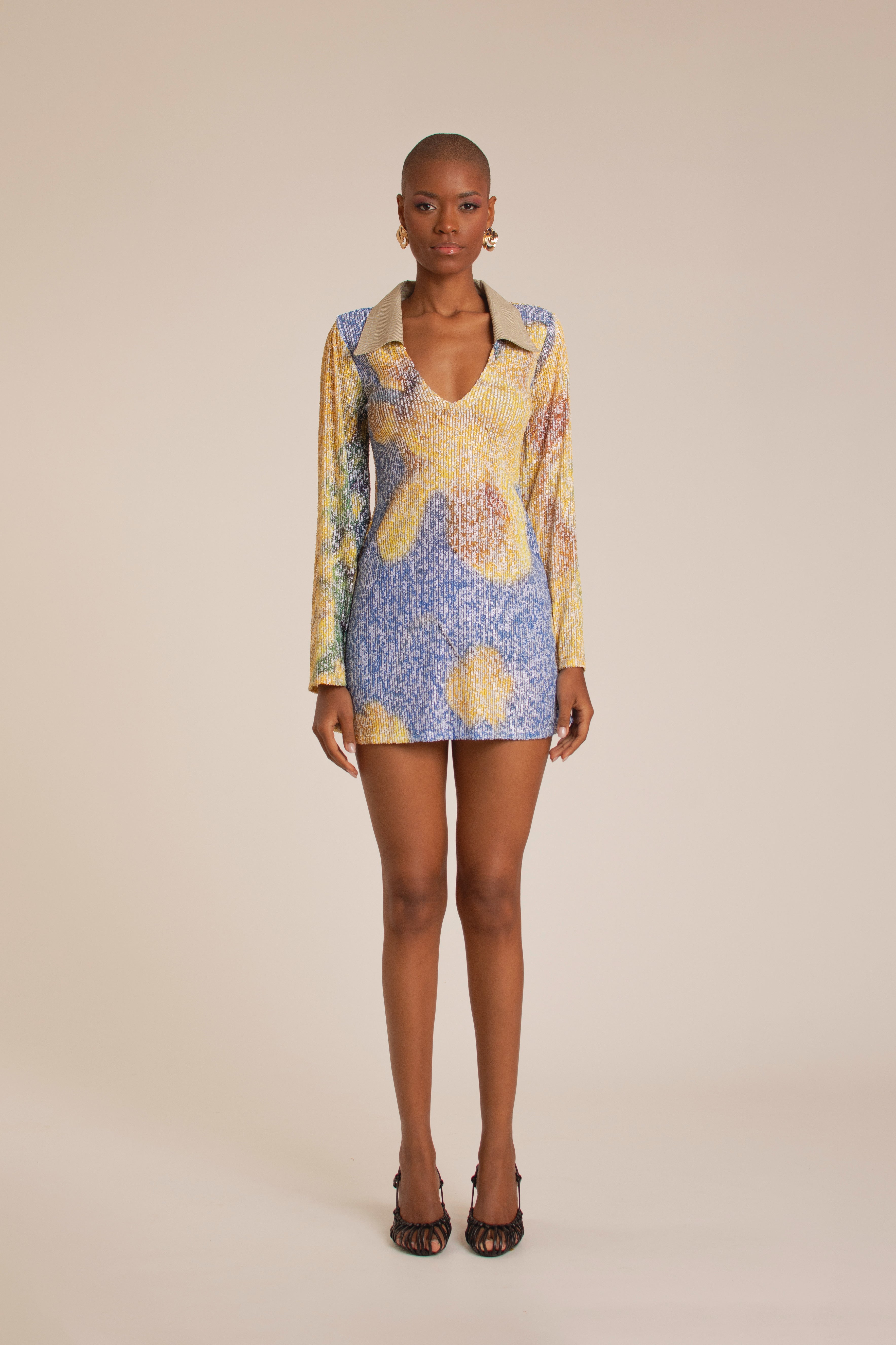 “Yellow Flowers” Sequins Mini Dress