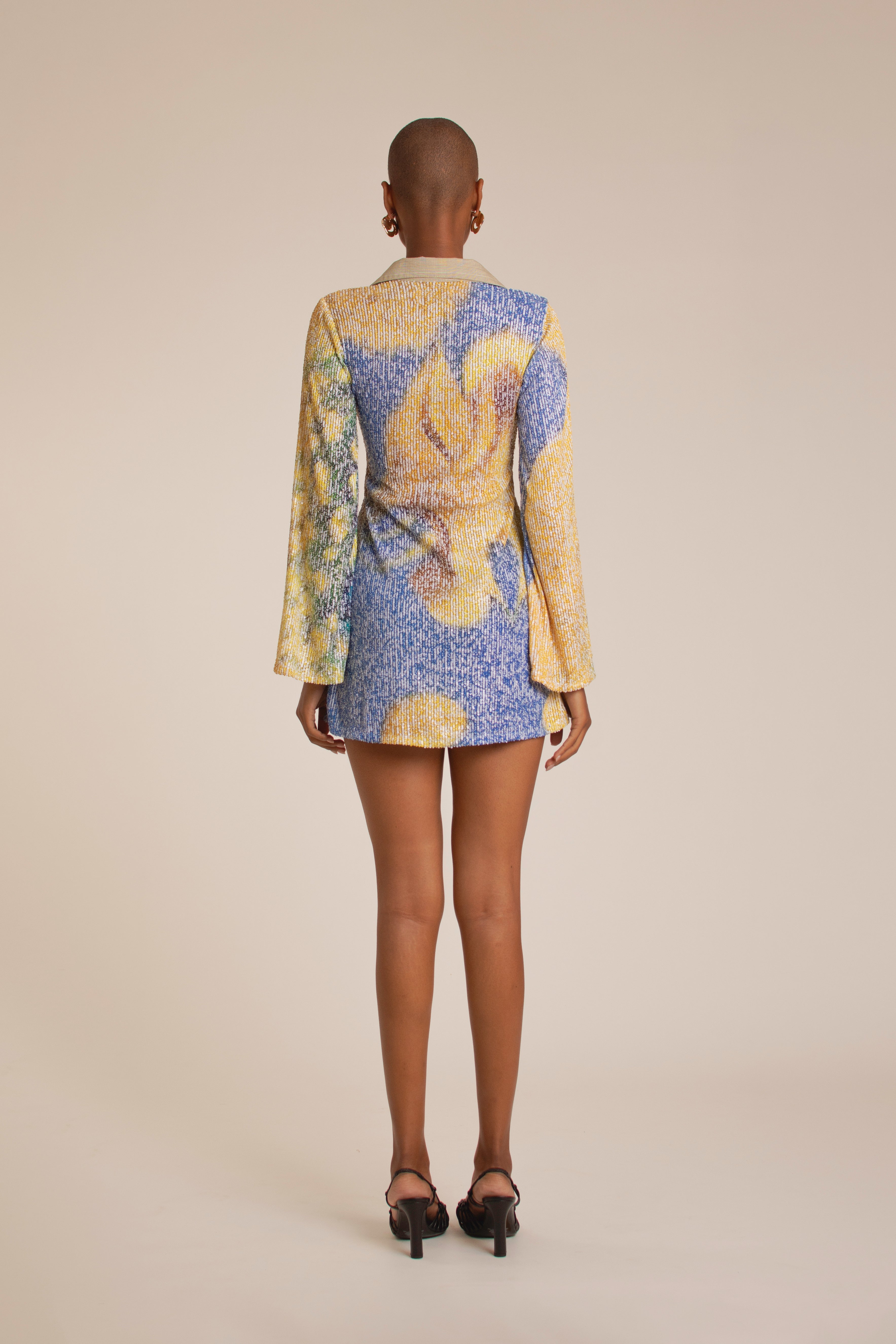 “Yellow Flowers” Sequins Mini Dress