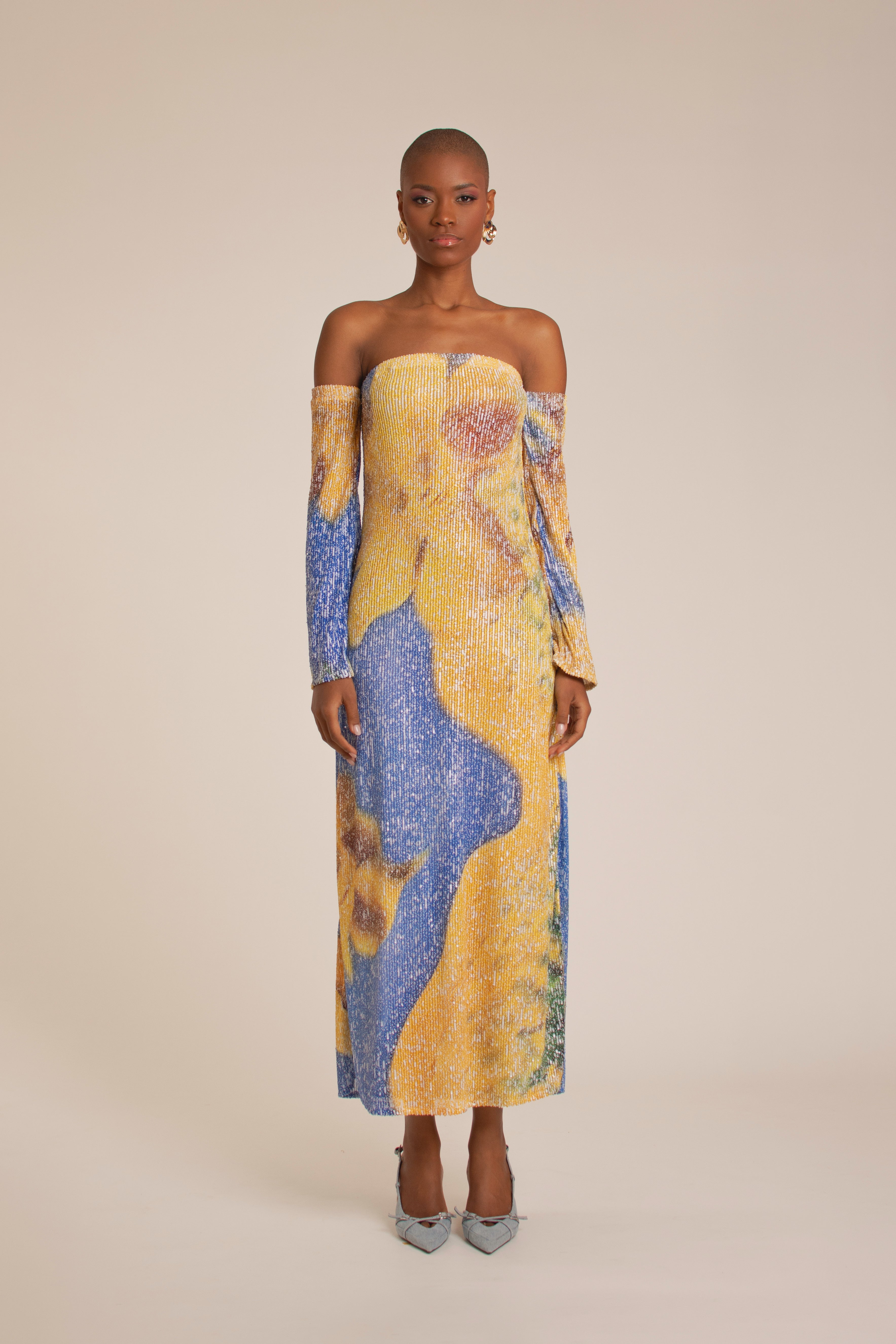 “Yellow Flowers” Sequins Long Dress
