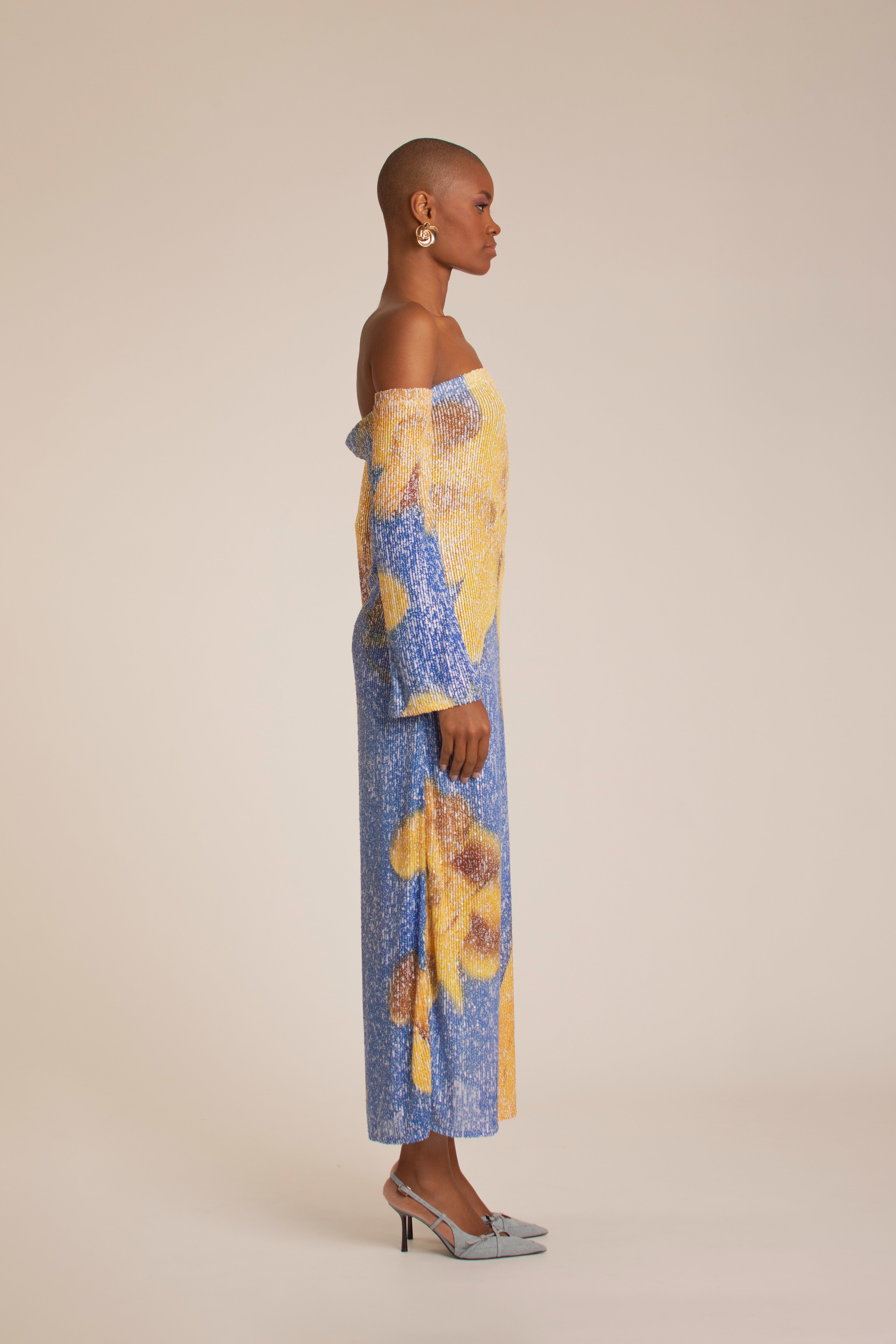 “Yellow Flowers” Sequins Long Dress