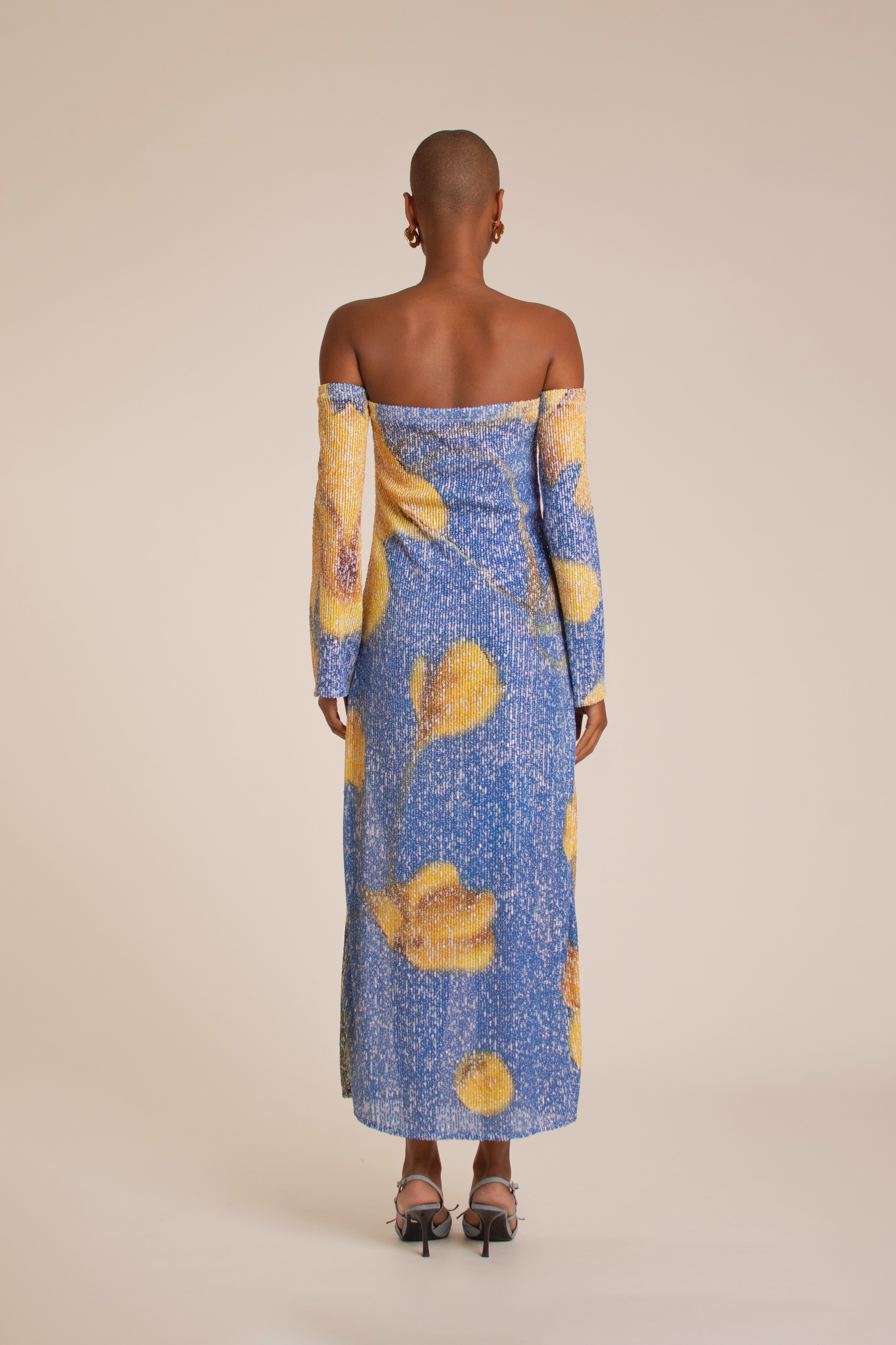 “Yellow Flowers” Sequins Long Dress