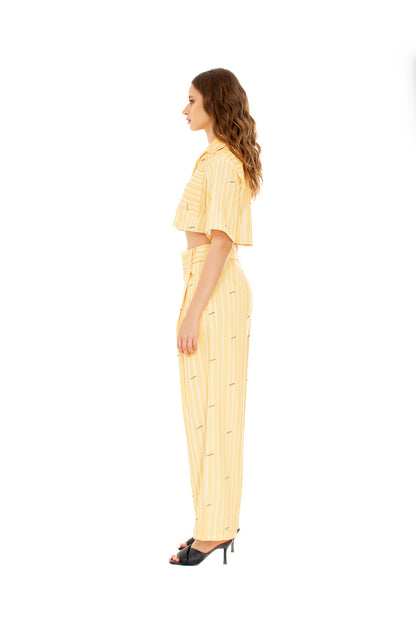 Yellow Stripes Pleated Pants