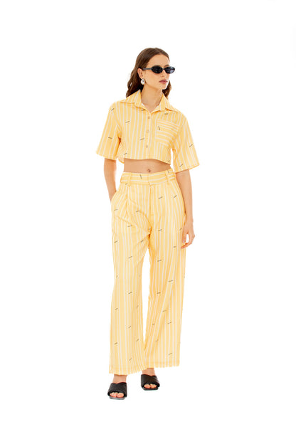 Yellow Stripes Pleated Pants