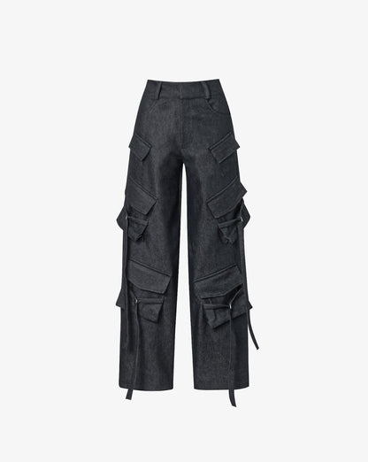 Dark Gray Denim Cargo Pants