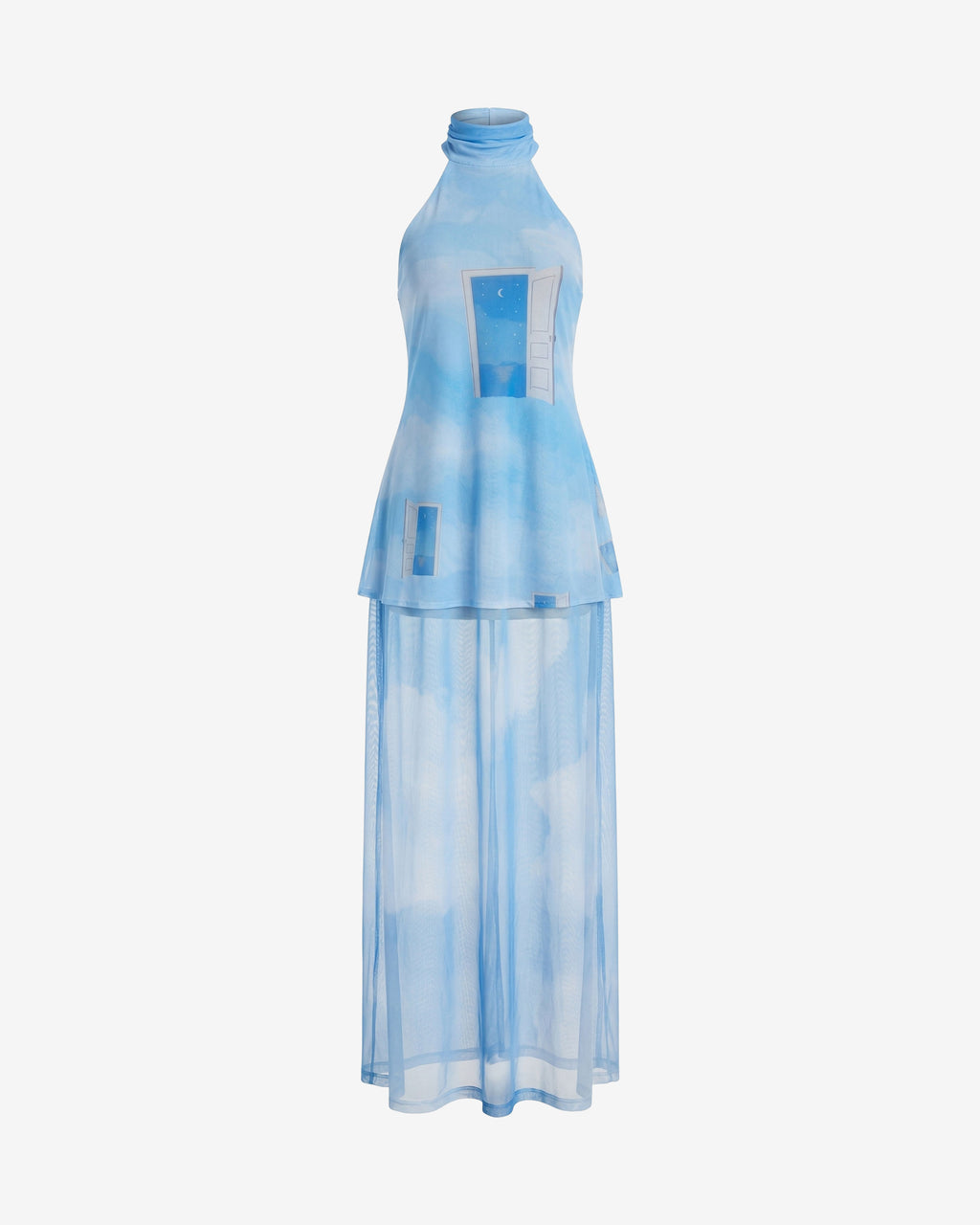 Halter Mesh Maxi Dress - Sky