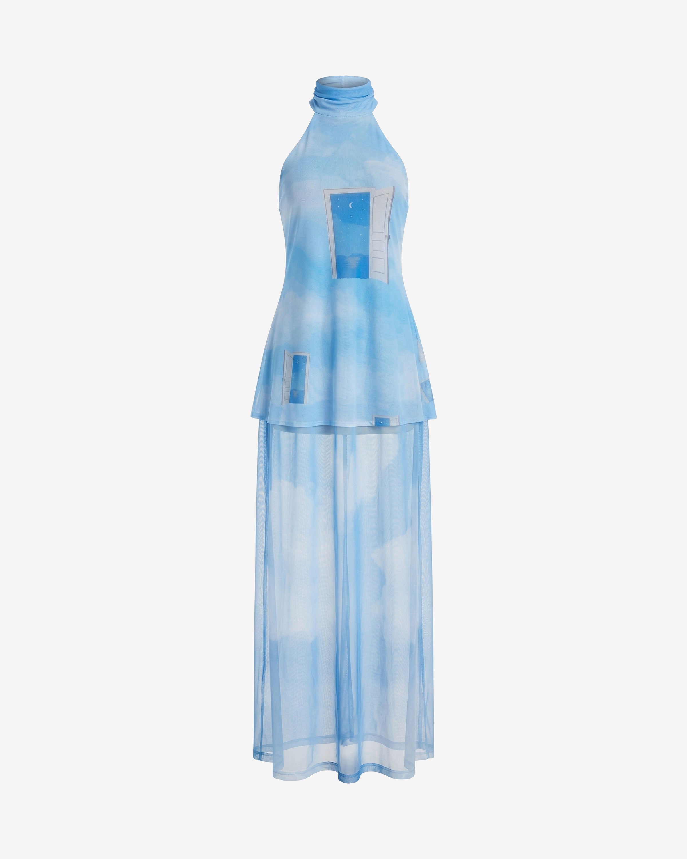 Halter Mesh Maxi Dress - Sky