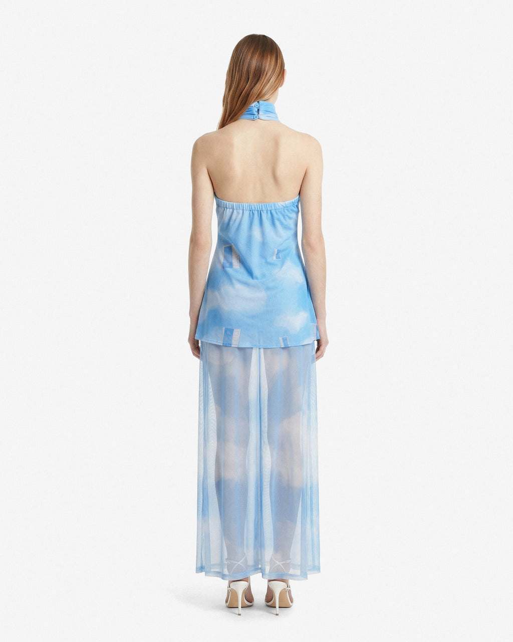 Halter Mesh Maxi Dress - Sky