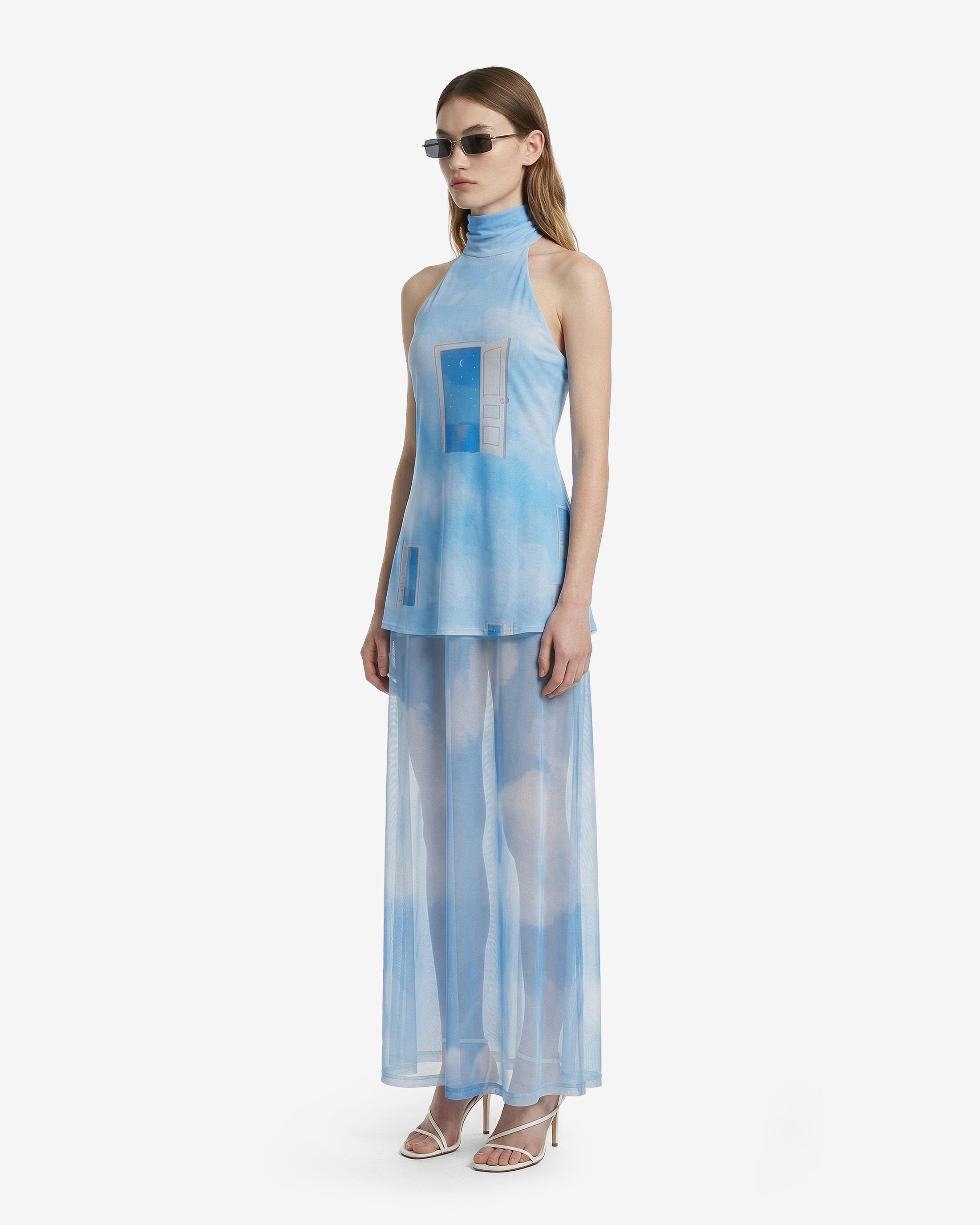 Halter Mesh Maxi Dress - Sky