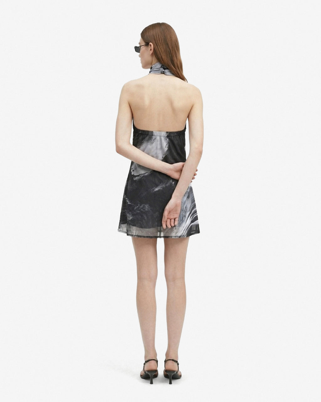 Halter Mesh Mini Dress - Black