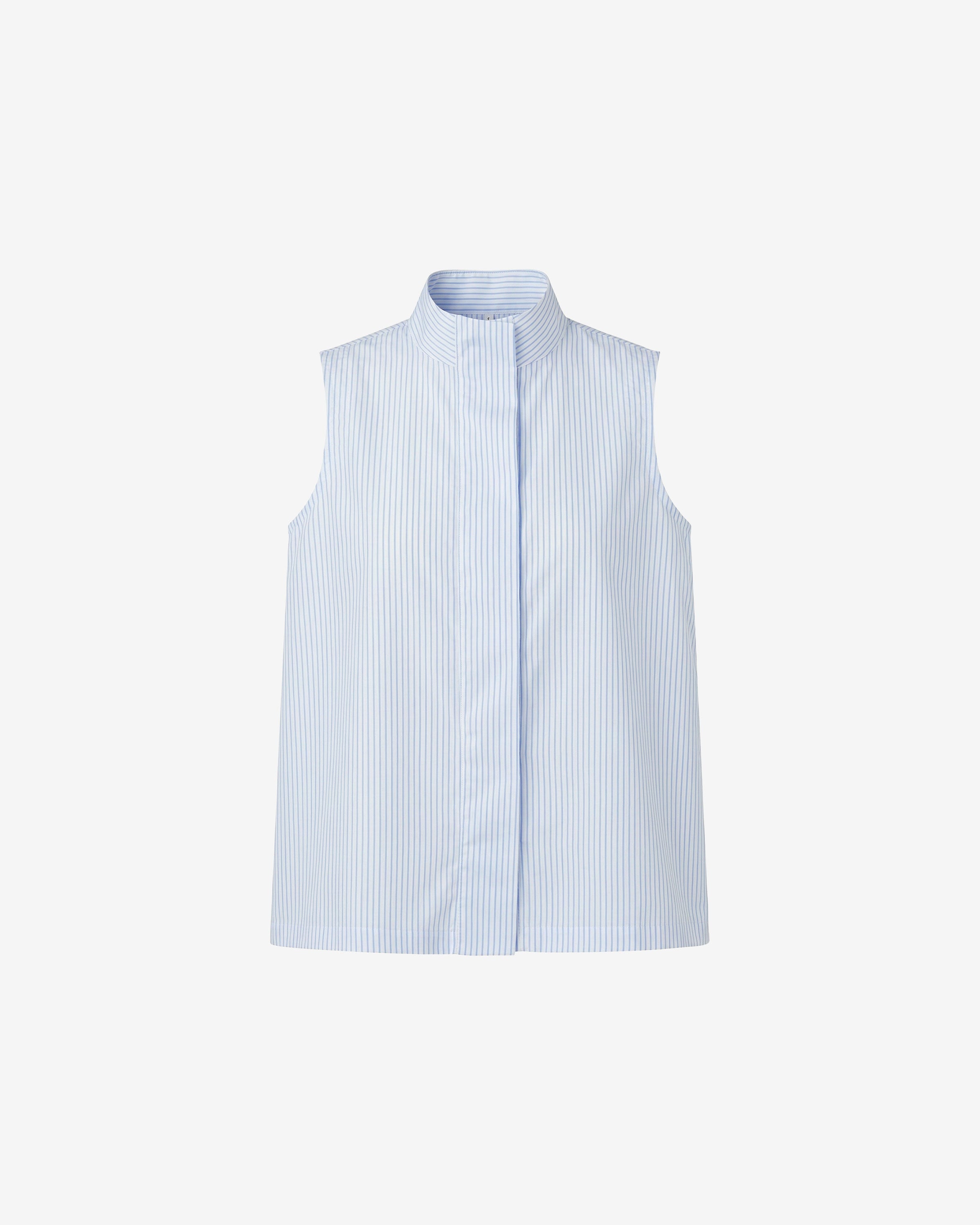 Mandarin Collar Shirt - Blue Pinstripe