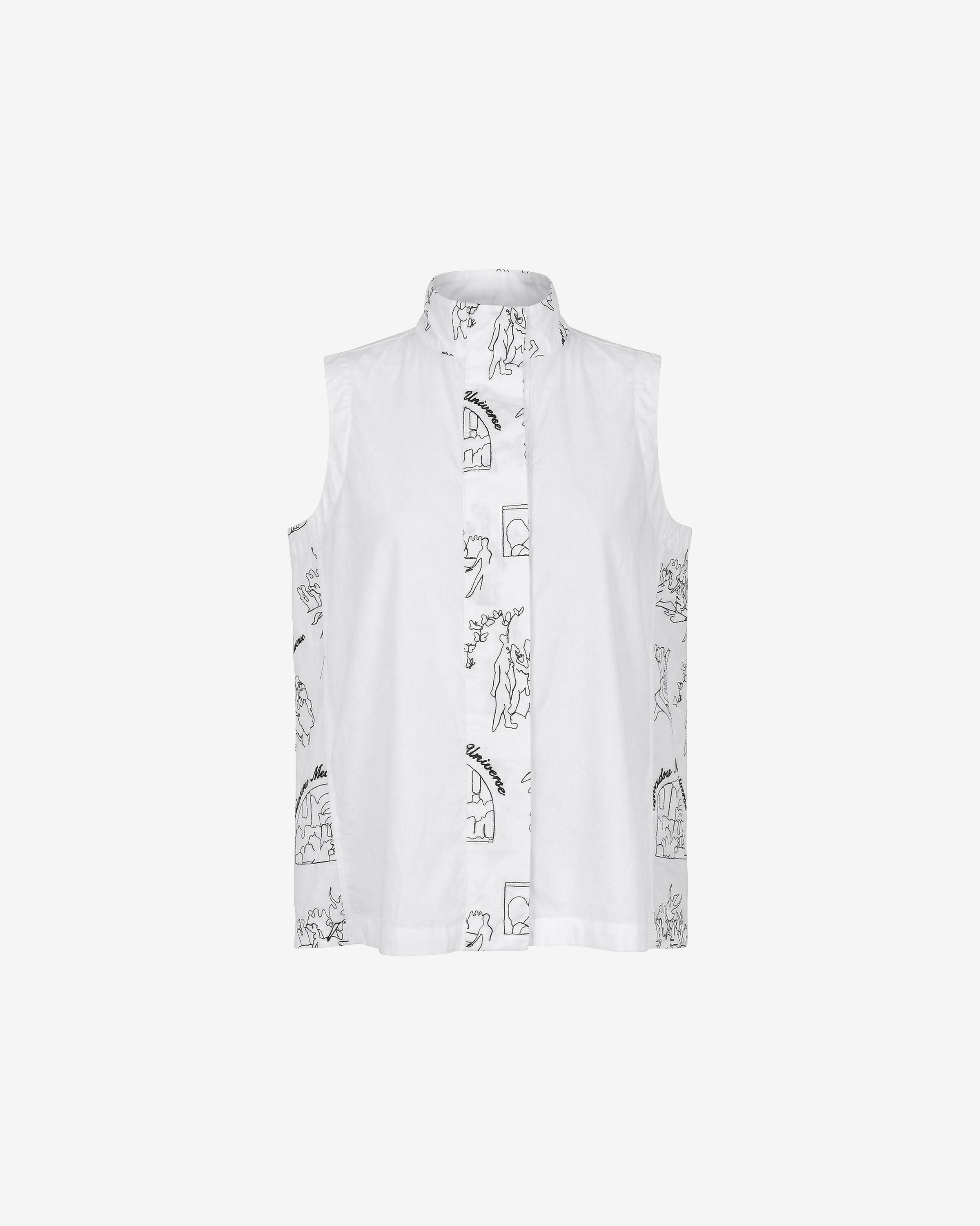 Mandarin Collar Shirt - White/Black