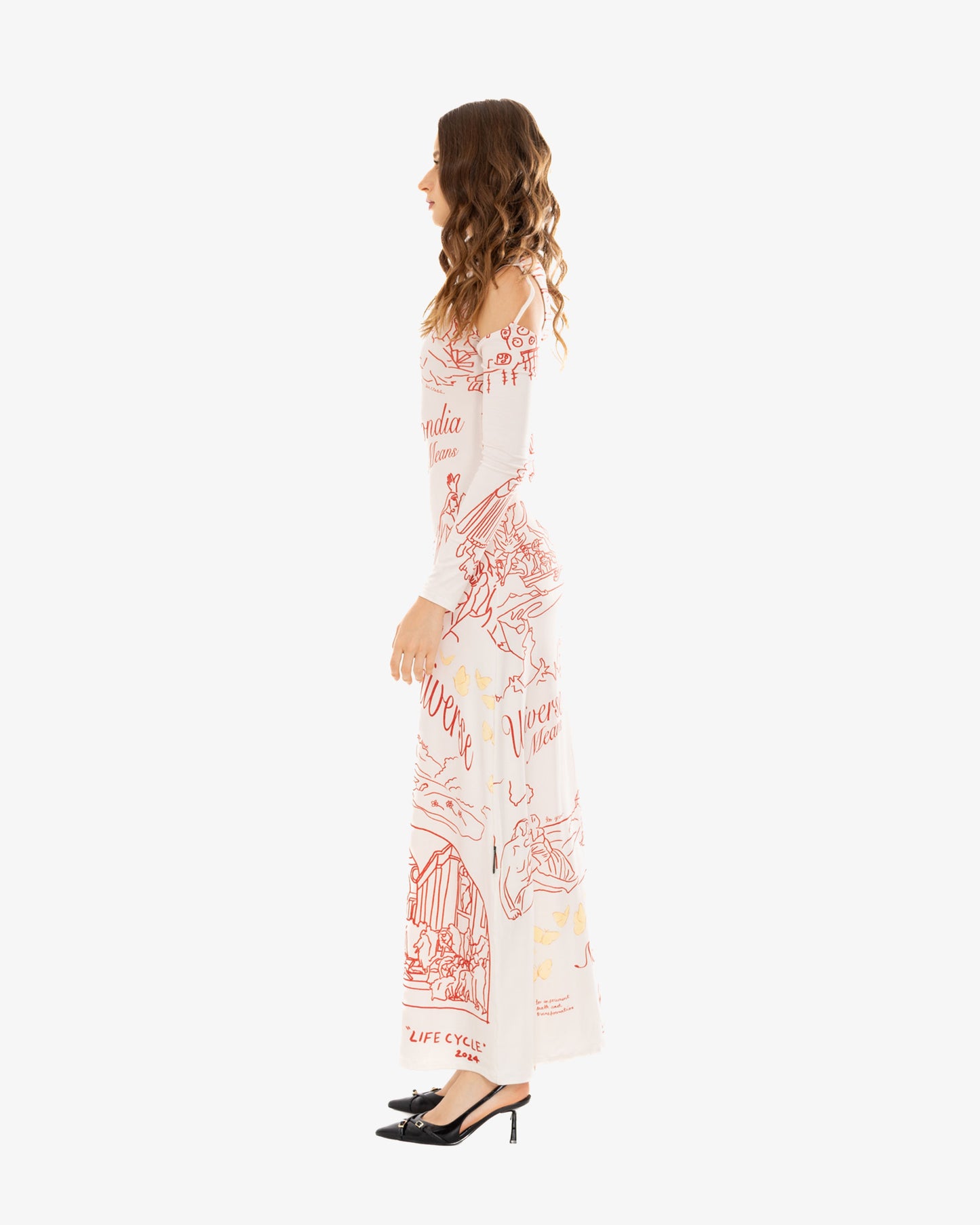 'Life Cycle' Peach Long Dress (Reversible)