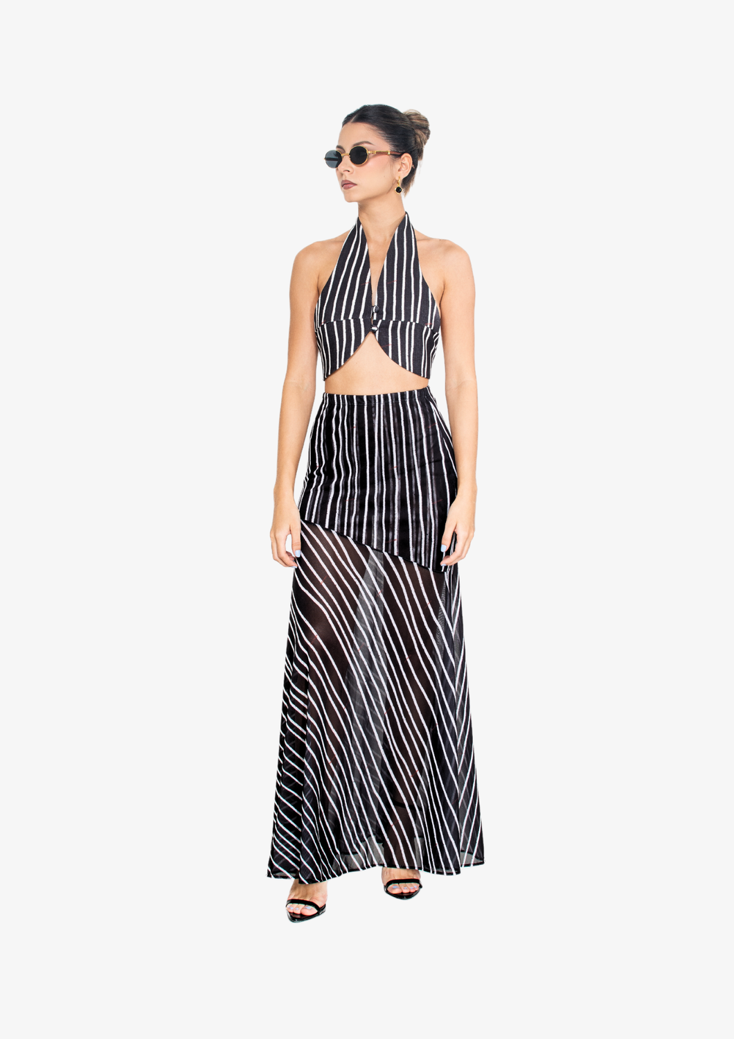 Black Stripes Mesh Skirt