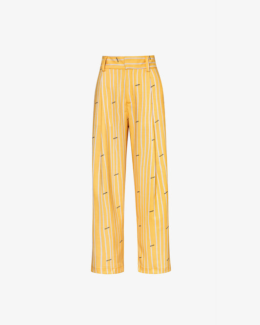 Yellow Stripes Pleated Pants